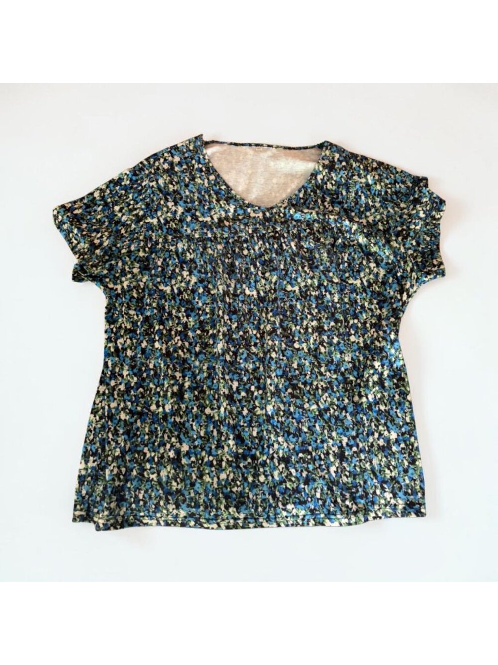 Women's Unbranded Short Sleeve Ditsy Floral Blue & Green Size 3XL